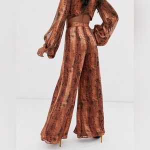 ASOS DESIGN snake print burn out stripe pants two-piece